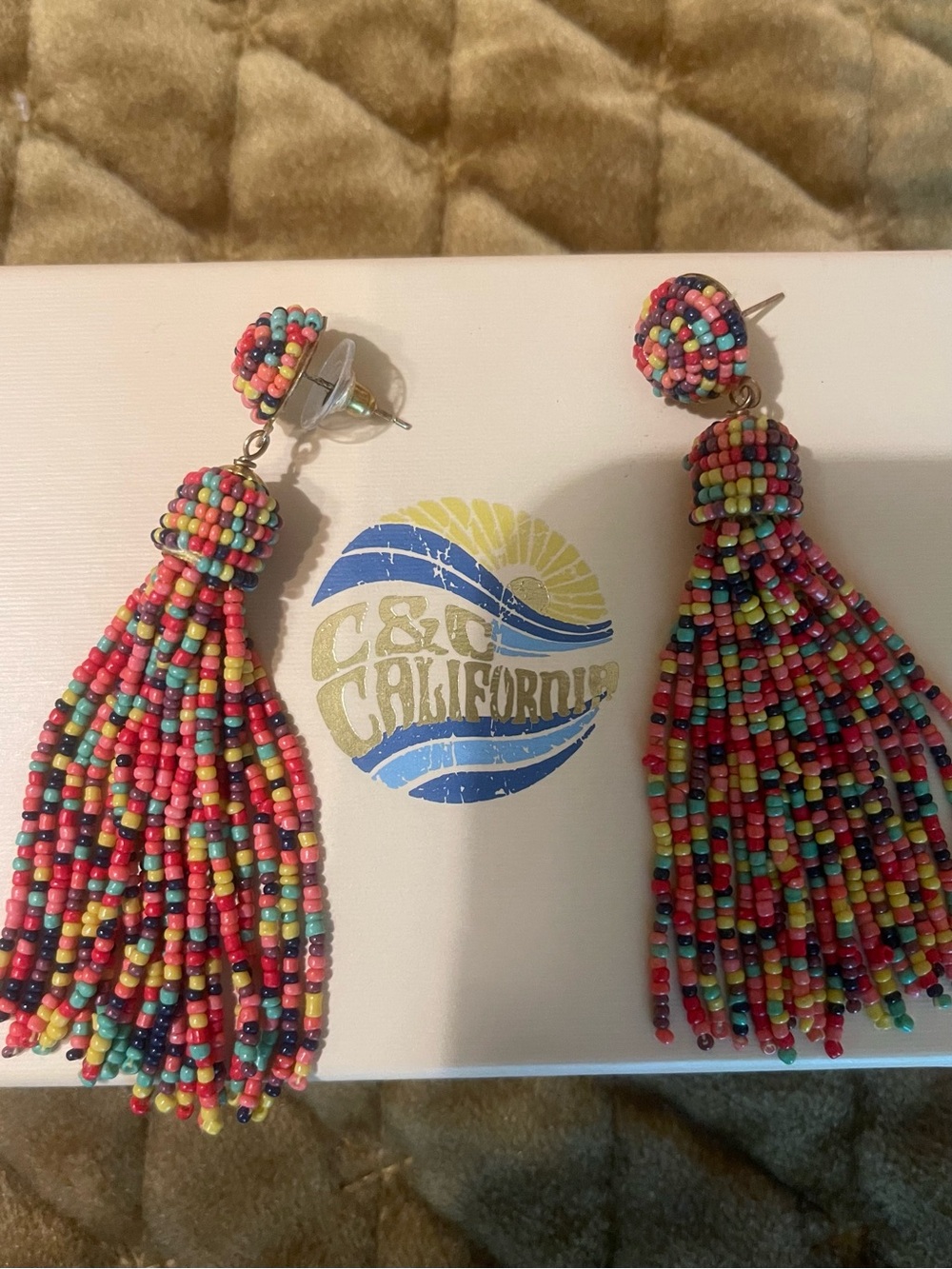 C and C California Multicolor Seed Bead Tassel Drop Earrings -